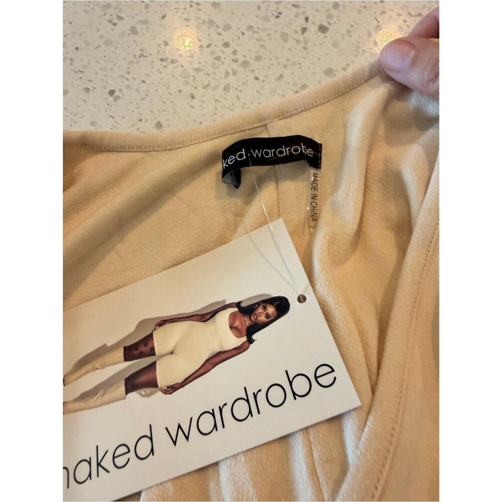 naked wardrobe Cream Long-Sleeve V-Neck Jumpsuit Bodycon XL - Picture 6 of 6